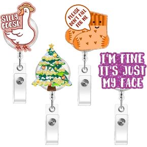 4PCS Nurse Badge Reel Retractable, Funny Cute Christmas Badge Reel, Badge Holder ID Card Retractable Clip for for RN LPN CNA Nurse Doctor Assistant Medical Staff, Silly Goose Badge Reels