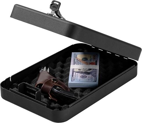 Car Portable Gun Safe for Handgun and Valuables, Pistol Safe, Handgun Lock Box for Car, 9.4" x6.6" x1.8",Black in Saudi Arabia
