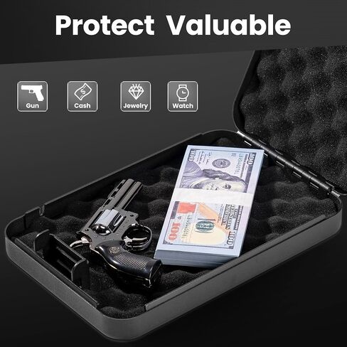 Car Portable Gun Safe for Handgun and Valuables, Pistol Safe, Handgun Lock Box for Car, 9.4" x6.6" x1.8",Black in Saudi Arabia