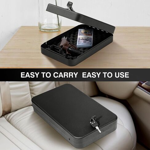 Car Portable Gun Safe for Handgun and Valuables, Pistol Safe, Handgun Lock Box for Car, 9.4" x6.6" x1.8",Black in Saudi Arabia