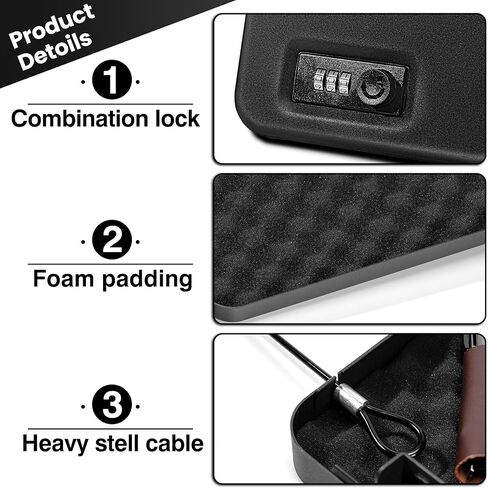 Car Portable Gun Safe for Handgun and Valuables, Pistol Safe, Handgun Lock Box for Car, 9.4" x6.6" x1.8",Black in Kuwait