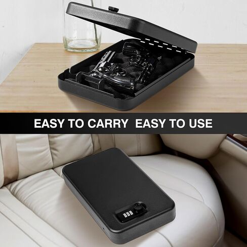 Car Portable Gun Safe for Handgun and Valuables, Pistol Safe, Handgun Lock Box for Car, 9.4" x6.6" x1.8",Black in Kuwait