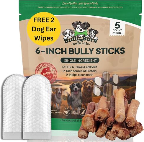 Bully Bark 100% Natural 6" Bully Sticks – 24 Count – Thin, Grass-Fed Beef Chews for Small and Medium Dogs -Fully Digestible, Natural Dental Treats to Keep Dogs Busy & Happy - Grain & Rawhide Free in Saudi Arabia
