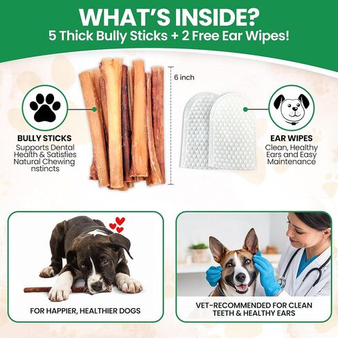 Bully Bark 100% Natural 6" Bully Sticks – 24 Count – Thin, Grass-Fed Beef Chews for Small and Medium Dogs -Fully Digestible, Natural Dental Treats to Keep Dogs Busy & Happy - Grain & Rawhide Free in Saudi Arabia