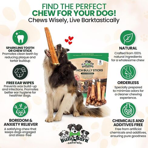 Bully Bark 100% Natural 6" Bully Sticks – 24 Count – Thin, Grass-Fed Beef Chews for Small and Medium Dogs -Fully Digestible, Natural Dental Treats to Keep Dogs Busy & Happy - Grain & Rawhide Free in Saudi Arabia
