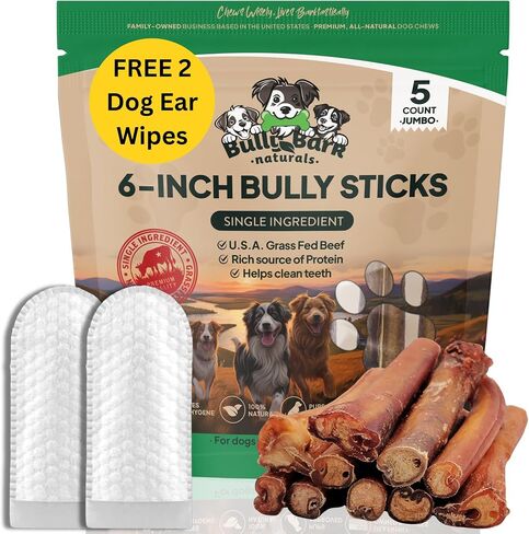 Bully Bark 100% Natural 6" Bully Sticks – 24 Count – Thin, Grass-Fed Beef Chews for Small and Medium Dogs -Fully Digestible, Natural Dental Treats to Keep Dogs Busy & Happy - Grain & Rawhide Free in Saudi Arabia