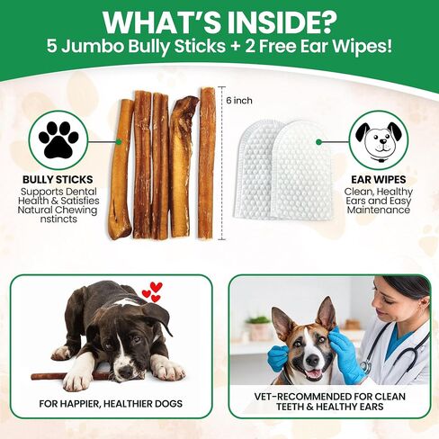 Bully Bark 100% Natural 6" Bully Sticks – 24 Count – Thin, Grass-Fed Beef Chews for Small and Medium Dogs -Fully Digestible, Natural Dental Treats to Keep Dogs Busy & Happy - Grain & Rawhide Free in Saudi Arabia