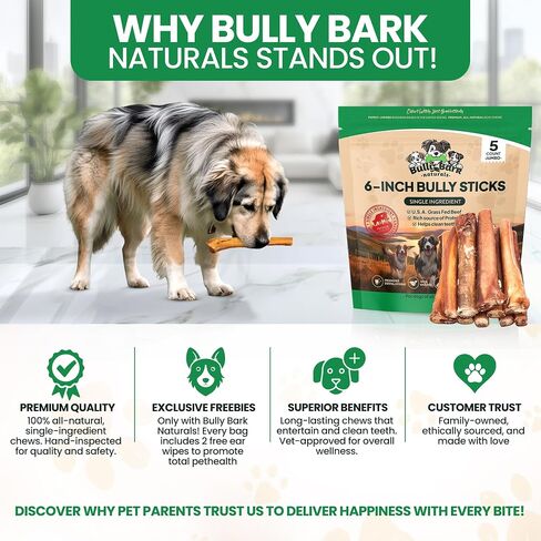 Bully Bark 100% Natural 6" Bully Sticks – 24 Count – Thin, Grass-Fed Beef Chews for Small and Medium Dogs -Fully Digestible, Natural Dental Treats to Keep Dogs Busy & Happy - Grain & Rawhide Free in Saudi Arabia