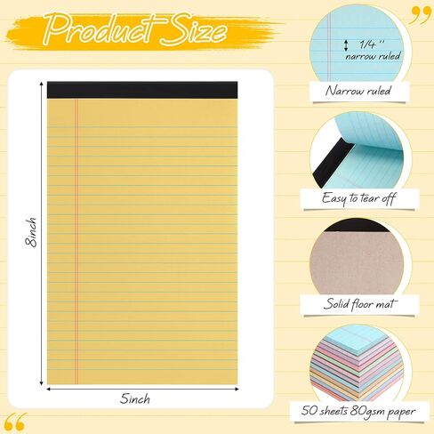 Fuutreo 12 Pcs 5" x 8" Legal Pad Writing Notepads 50 Sheets Small Legal Pad Narrow Ruled Multiple Color Lined Paper for School College Office Supplies Work (Macaron Colors) in Kuwait