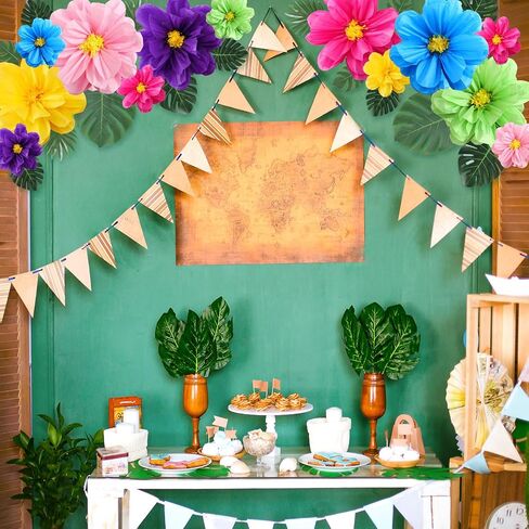 42 Pcs Tissue Paper Flowers Faux Palm Leaves Set 12 Pcs 20''/10'' Colorful Giant Paper Flowers and 30 Pcs Tropical Leaves for Summer Hawaiian Luau Mexican Fiesta Birthday (Stylish Colors) in Saudi Arabia