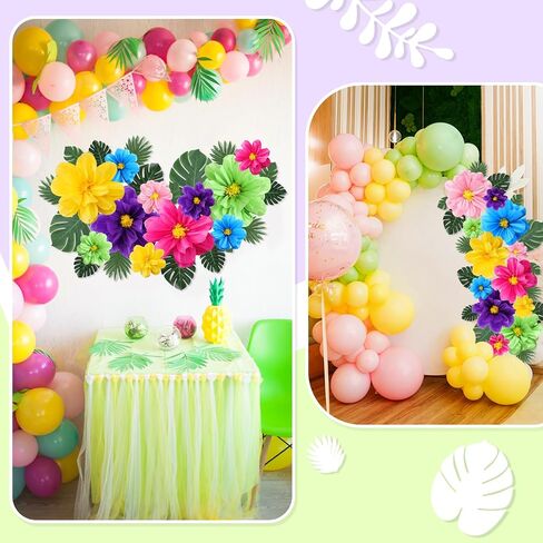 42 Pcs Tissue Paper Flowers Faux Palm Leaves Set 12 Pcs 20''/10'' Colorful Giant Paper Flowers and 30 Pcs Tropical Leaves for Summer Hawaiian Luau Mexican Fiesta Birthday (Stylish Colors) in Saudi Arabia