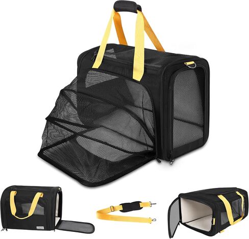 19 x 13 x 9 TSA Approved pet Carrier for cat and Small Dog up to 12-15 lbs,Turn Down to Putted underseat for Southwest Allegiant and Other Airlines Have 9'' or 9.5'' Height Space in Saudi Arabia