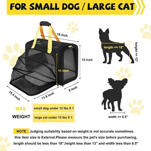 19 x 13 x 9 TSA Approved pet Carrier for cat and Small Dog up to 12-15 lbs,Turn Down to Putted underseat for Southwest Allegiant and Other Airlines Have 9'' or 9.5'' Height Space in Saudi Arabia