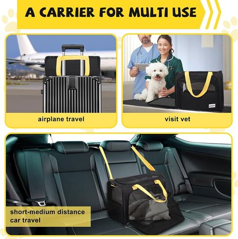 19 x 13 x 9 TSA Approved pet Carrier for cat and Small Dog up to 12-15 lbs,Turn Down to Putted underseat for Southwest Allegiant and Other Airlines Have 9'' or 9.5'' Height Space in Saudi Arabia
