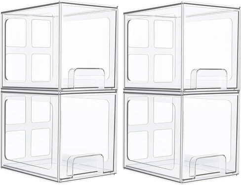 Vtopmart 4 Pack Stackable Storage Drawers, 6.6''Tall Acrylic Bathroom Makeup Organizers,Clear Plastic Storage Bins For Vanity, Undersink, Kitchen Cabinet,Pantry Organization and Storage in Kuwait