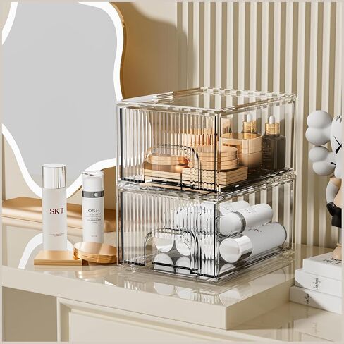 ZHIAI 4 Pack Clear Stackable Storage Drawer, Acrylic Drawer, Cosmetic Organizer, Plastic Organizer for Dresser, Under, Kitchen Cabinet, Pantry, Home Organization and Storage in Saudi Arabia