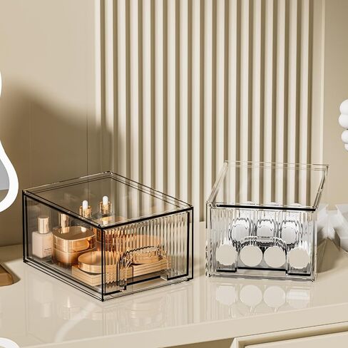 ZHIAI 4 Pack Clear Stackable Storage Drawer, Acrylic Drawer, Cosmetic Organizer, Plastic Organizer for Dresser, Under, Kitchen Cabinet, Pantry, Home Organization and Storage in Saudi Arabia