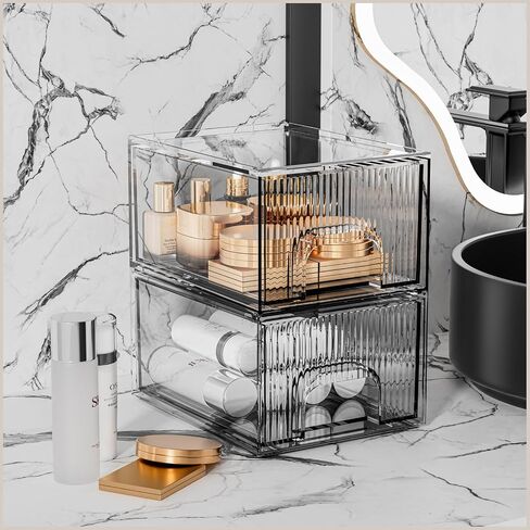 ZHIAI 4 Pack Clear Stackable Storage Drawer, Acrylic Drawer, Cosmetic Organizer, Plastic Organizer for Dresser, Under, Kitchen Cabinet, Pantry, Home Organization and Storage in Saudi Arabia