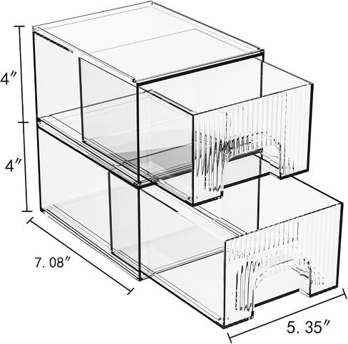 ZHIAI 4 Pack Clear Stackable Storage Drawer, Acrylic Drawer, Cosmetic Organizer, Plastic Organizer for Dresser, Under, Kitchen Cabinet, Pantry, Home Organization and Storage in Saudi Arabia