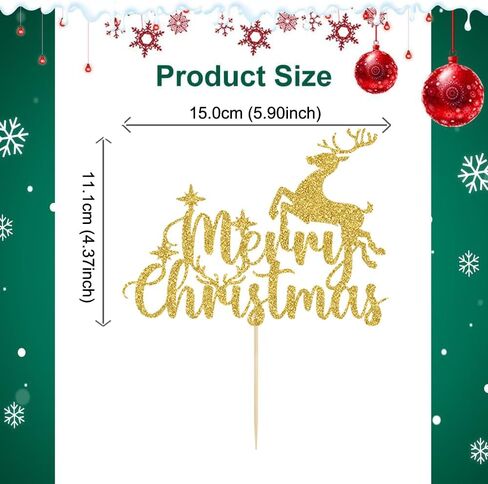 8 PCS Merry Christmas Cake Topper with Cute Reindeer Design Gold Glitter Christmas Cake Picks Decorations for Xmas New Year Holiday Christmas Party Cupcake Toppers Supplies in Saudi Arabia