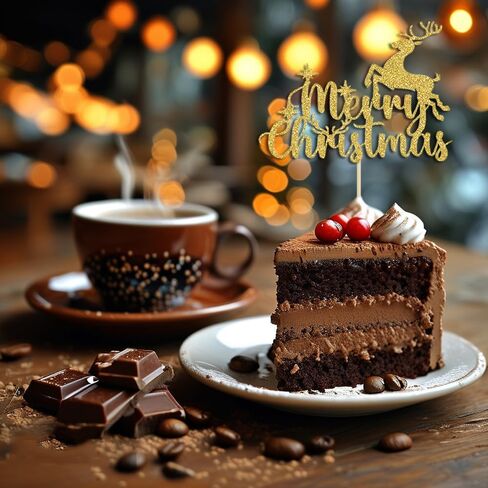 8 PCS Merry Christmas Cake Topper with Cute Reindeer Design Gold Glitter Christmas Cake Picks Decorations for Xmas New Year Holiday Christmas Party Cupcake Toppers Supplies in Saudi Arabia