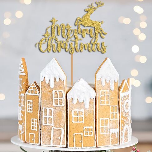 8 PCS Merry Christmas Cake Topper with Cute Reindeer Design Gold Glitter Christmas Cake Picks Decorations for Xmas New Year Holiday Christmas Party Cupcake Toppers Supplies in Saudi Arabia