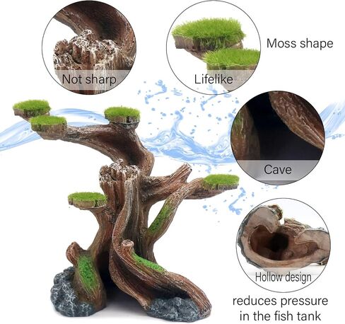 relaqcc Reptile Decor Aquarium Decorations Artificial Moss Resin Fish Tank Rocks Simulation Hollow Tree Leopard Gecko Trunk Accessories Aquarium View(Small) in Saudi Arabia