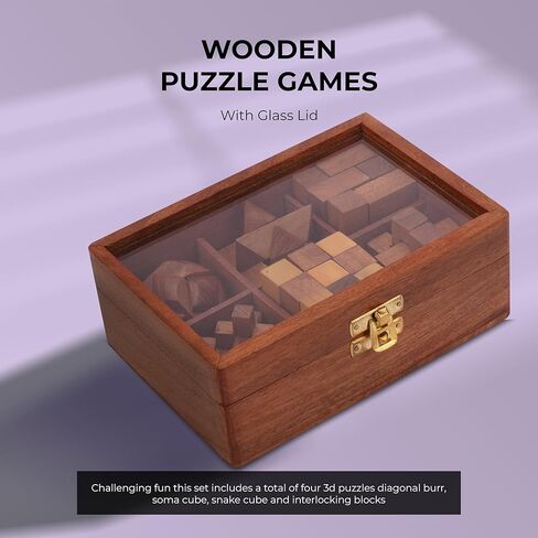 Ajuny Wooden Puzzles Box Set (6 Games) Brain Teaser for Teens & Adults, IQ Test Interlocking 3D Puzzles, Handcrafted Rustic Patio Decor, Unique Gift for Christmas and Birthdays in Kuwait