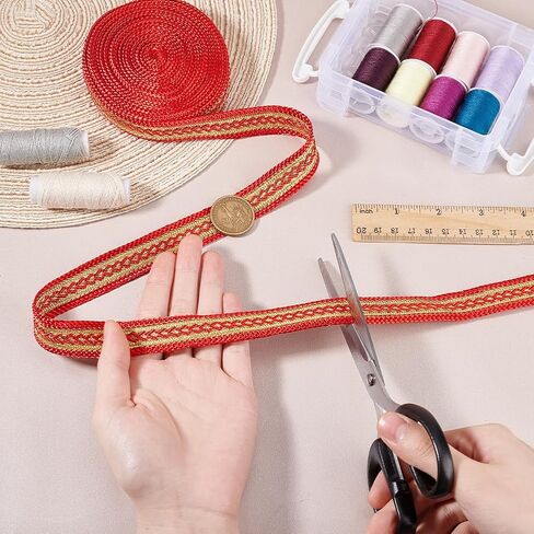 AHANDMAKER 5 Yards Polyester Gimp Braid Trim, 3/4 inch(19~20mm) Jacquard Ribbon Trim Boho Embroidered Lace Trim Vintage Woven Ribbon for Cloth DIY Crafts Sewing Jewelry Making Decor, Red in Saudi Arabia