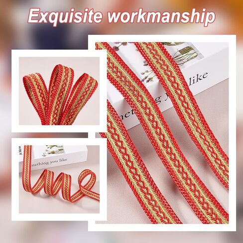 AHANDMAKER 5 Yards Polyester Gimp Braid Trim, 3/4 inch(19~20mm) Jacquard Ribbon Trim Boho Embroidered Lace Trim Vintage Woven Ribbon for Cloth DIY Crafts Sewing Jewelry Making Decor, Red in Saudi Arabia