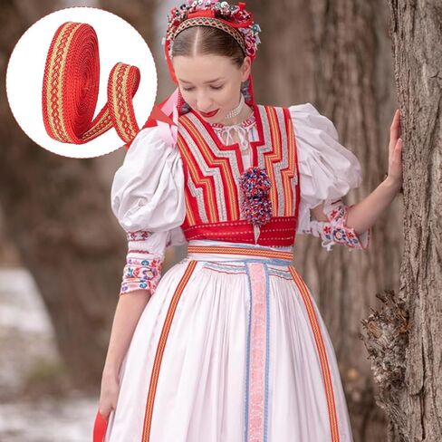 AHANDMAKER 5 Yards Polyester Gimp Braid Trim, 3/4 inch(19~20mm) Jacquard Ribbon Trim Boho Embroidered Lace Trim Vintage Woven Ribbon for Cloth DIY Crafts Sewing Jewelry Making Decor, Red in Saudi Arabia