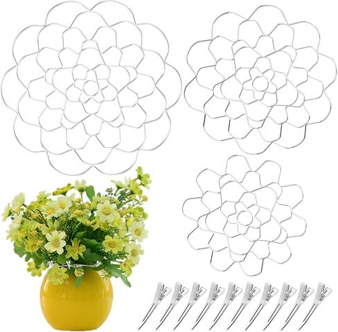حامل ترتيب الزهور، BENOSPACE 3 قطع من الفولاذ المقاوم للصدأ شبكة زهور قابلة لإعادة الاستخدام مع 10 قطع مشبك ترتيب أسلاك الزهور الفضية لمزهرية سيقان الزهور باقة تثبيت النباتات لوازم أدوات الضفدع in Kuwait