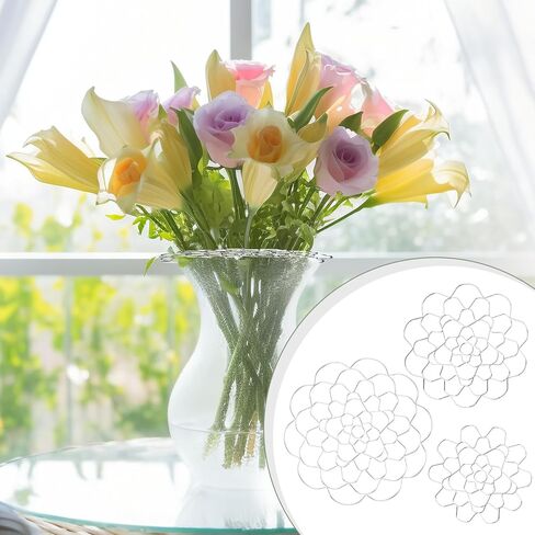 حامل ترتيب الزهور، BENOSPACE 3 قطع من الفولاذ المقاوم للصدأ شبكة زهور قابلة لإعادة الاستخدام مع 10 قطع مشبك ترتيب أسلاك الزهور الفضية لمزهرية سيقان الزهور باقة تثبيت النباتات لوازم أدوات الضفدع in Kuwait