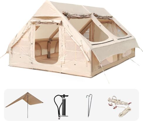 CCF Inflatable Tent for Camping with Canopy and Pump 4-5 Person Air Glamping Tents for Camping Adult Easy Setup 4 Season Blow Up Tent Waterproof Windproof Outdoor in Saudi Arabia