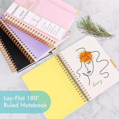 Huhuhero 5 Subject Notebook with Dividers, 240 Pages Pink Spiral Journal College Ruled, B5 Aesthetic Writing Journals for Women, Hardcover Notebooks for Work Note Taking, College Essentials in Saudi Arabia