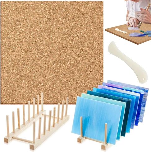 Juexica 4 قطع لوازم الزجاج الملون مجموعة 12 × 12 مقاومة للحرارة 1/2 سميكة الزجاج الملون سطح العمل 2 حامل الزجاج الملون تخزين رف الزجاج الملون FID الملمع مجموعة أدوات الزجاج الملون in Kuwait