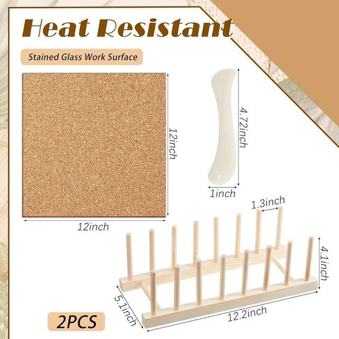 Juexica 4 قطع لوازم الزجاج الملون مجموعة 12 × 12 مقاومة للحرارة 1/2 سميكة الزجاج الملون سطح العمل 2 حامل الزجاج الملون تخزين رف الزجاج الملون FID الملمع مجموعة أدوات الزجاج الملون in Kuwait