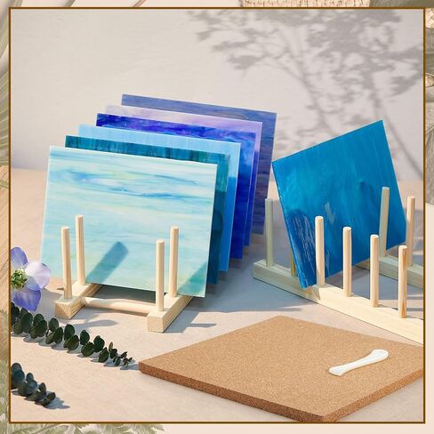 Juexica 4 قطع لوازم الزجاج الملون مجموعة 12 × 12 مقاومة للحرارة 1/2 سميكة الزجاج الملون سطح العمل 2 حامل الزجاج الملون تخزين رف الزجاج الملون FID الملمع مجموعة أدوات الزجاج الملون in Kuwait