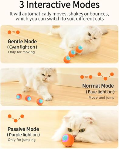 ROJECO Intelligent Interactive Cat Toys Ball with 3 Interactive Modes & LED Lights,Automatic Cat Moving Rolling Ball for Indoor Cat Kitten,Smart Cat Toy Self Rotating Ball Birthday Gift(2Pack) in Saudi Arabia