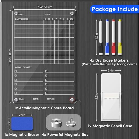 Acrylic Magnetic Chore Chart for Kids Adults Teens, 12" x 8" Clear Dry Erase Acrylic Fridge Family Chore Chart, Fridge Weekly to Do List Whiteboard Responsibility Reward Chart in Kuwait