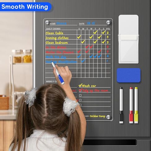 Acrylic Magnetic Chore Chart for Kids Adults Teens, 12" x 8" Clear Dry Erase Acrylic Fridge Family Chore Chart, Fridge Weekly to Do List Whiteboard Responsibility Reward Chart in Kuwait