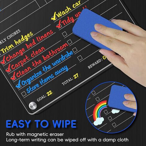 Acrylic Magnetic Chore Chart for Kids Adults Teens, 12" x 8" Clear Dry Erase Acrylic Fridge Family Chore Chart, Fridge Weekly to Do List Whiteboard Responsibility Reward Chart in Kuwait