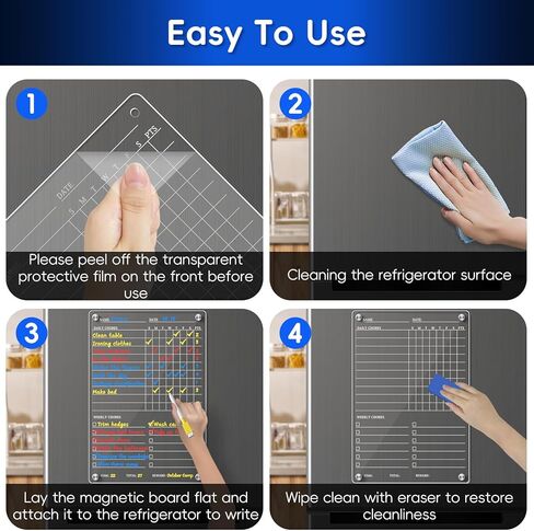 Acrylic Magnetic Chore Chart for Kids Adults Teens, 12" x 8" Clear Dry Erase Acrylic Fridge Family Chore Chart, Fridge Weekly to Do List Whiteboard Responsibility Reward Chart in Kuwait