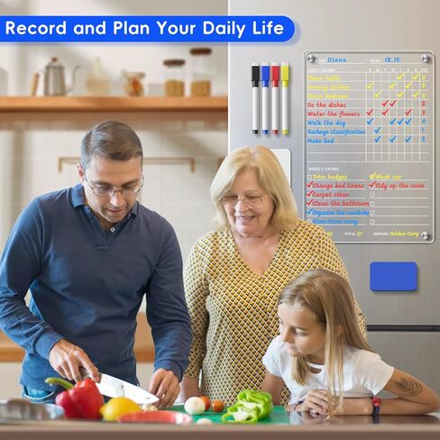 Acrylic Magnetic Chore Chart for Kids Adults Teens, 12" x 8" Clear Dry Erase Acrylic Fridge Family Chore Chart, Fridge Weekly to Do List Whiteboard Responsibility Reward Chart in Kuwait