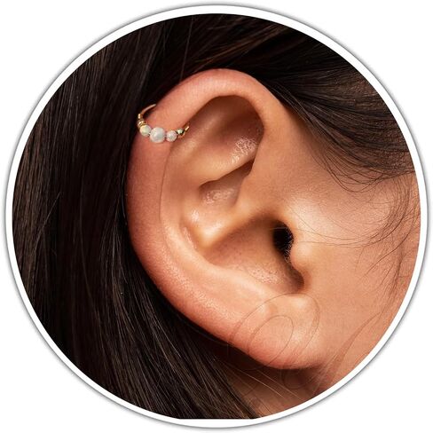 Gold Cartilage Earring - Tiny 8mm And Thin 24 Guage Helix Ring - 3mm White Opal And 2mm Gold Beads - 14K Gold Filled Helix Piercing Jewelry in Saudi Arabia