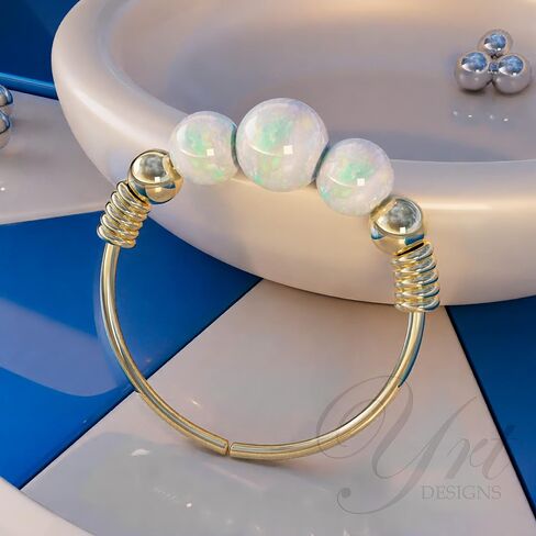 Gold Cartilage Earring - Tiny 8mm And Thin 24 Guage Helix Ring - 3mm White Opal And 2mm Gold Beads - 14K Gold Filled Helix Piercing Jewelry in Saudi Arabia