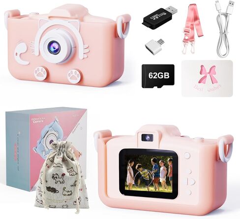 Kids Camera,1080P HD Selfie Digital Video Camera with Games& 62GB SD Card,Multifunctional Digital Camera with Storage Bag,Christmas Birthday Gifts for Girls and Boys Age 3-9 (Blue) in Saudi Arabia