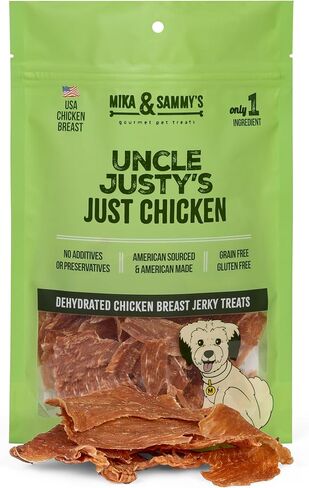Gourmet Jerky Dog Treats - Natural Dog Treat Chicken Jerky for Dogs, Nutritious and Tasty Dog Jerky Treats Made in USA only, Cage-Free Chicken, No Additives(Mika & Sammy's Unlcle Justy's 5 oz) in Kuwait