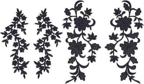 AHANDMAKER 4 PCS Black Embroidered Flower Cloth Appliques Wedding Dress Patch 2 Style Embroidered Flower Lace Applique Sew on Patches for DIY Sewing Wedding in Saudi Arabia
