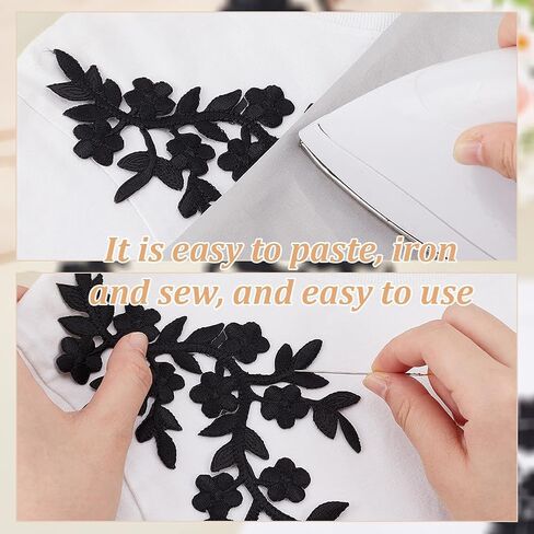 AHANDMAKER 4 PCS Black Embroidered Flower Cloth Appliques Wedding Dress Patch 2 Style Embroidered Flower Lace Applique Sew on Patches for DIY Sewing Wedding in Saudi Arabia